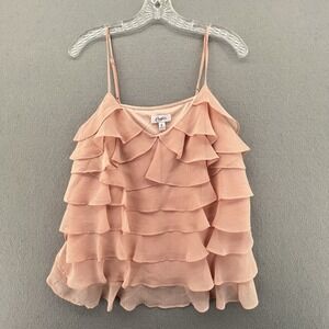 Candie's Womens Blush Pink  Tiered Ruffled Lined Chiffon Camisole Tank Size XL
